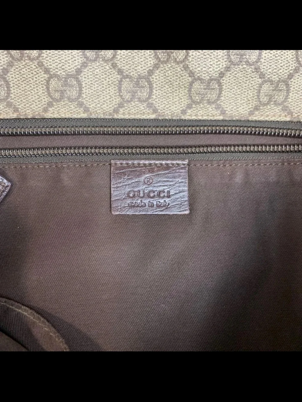 Gucci Brown Monogram Messenger Bag with Red & Green Center Stripe